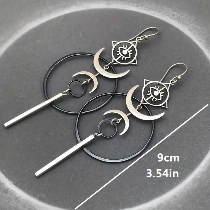 Men's Punk Crescent Drop Earrings Evil Eyes